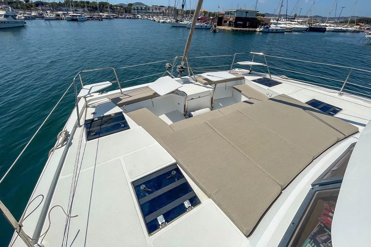 Deck of Jacamar, a Bali Catspace OW catamaran at Plan-d'Aups-Sainte-Baume, France