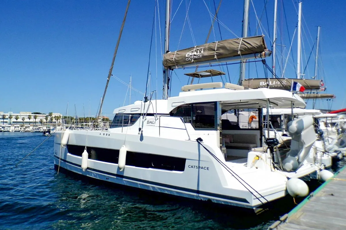 Exterior view of Jacamar, a Bali Catspace OW catamaran at Plan-d'Aups-Sainte-Baume, France