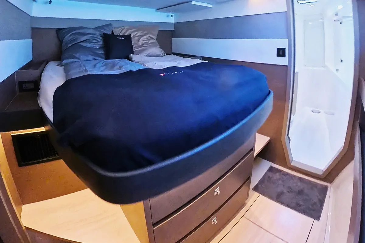 Cabin on Sonea, a Leopard 50 catamaran at Sukošan, Croatia