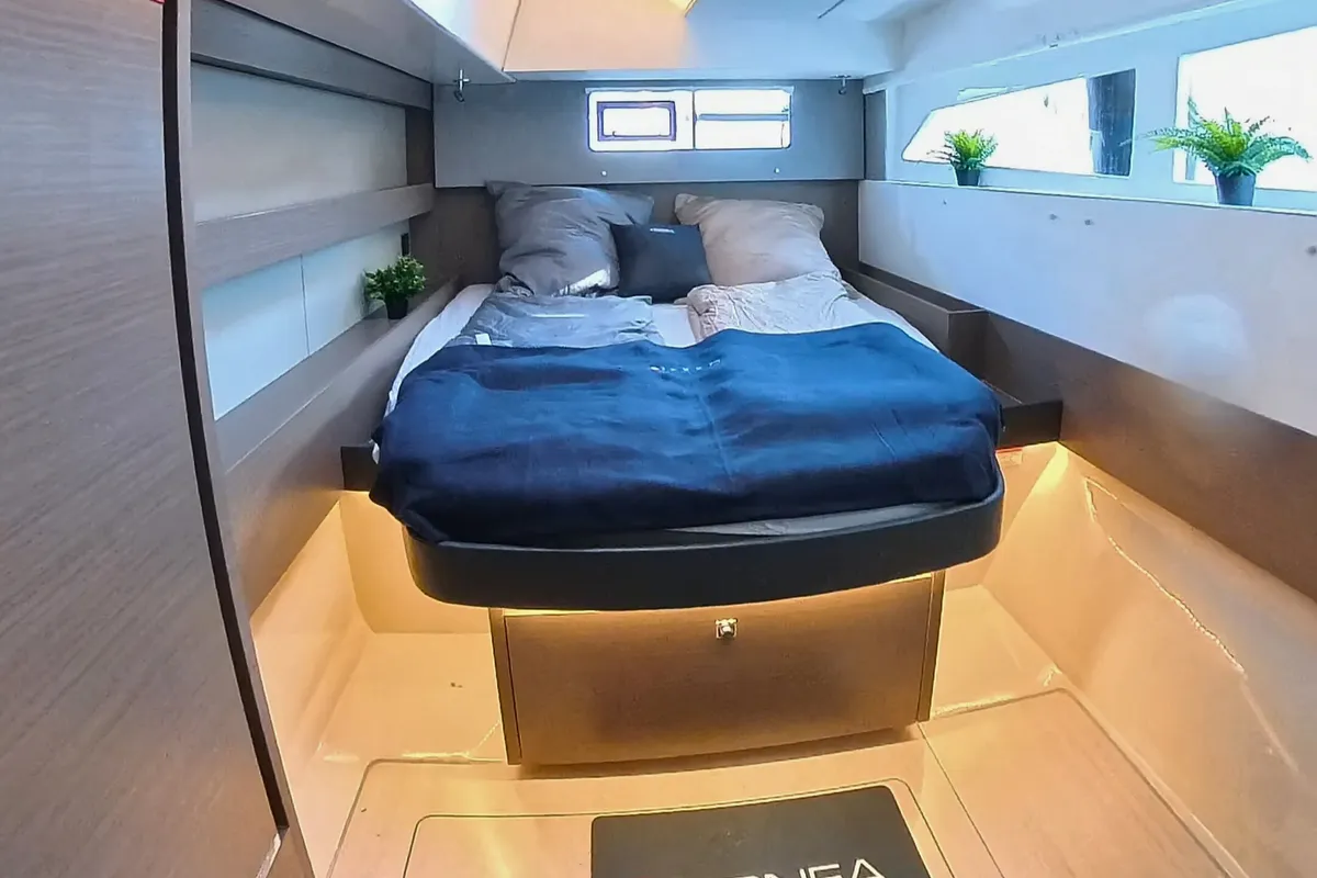 Cabin on Sonea, a Leopard 50 catamaran at Sukošan, Croatia