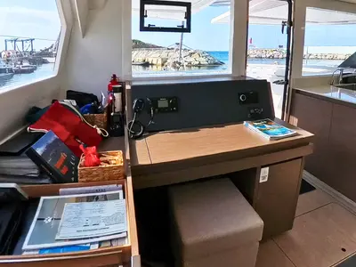 Cockpit of Sonea, a Leopard 50 catamaran at Sukošan, Croatia