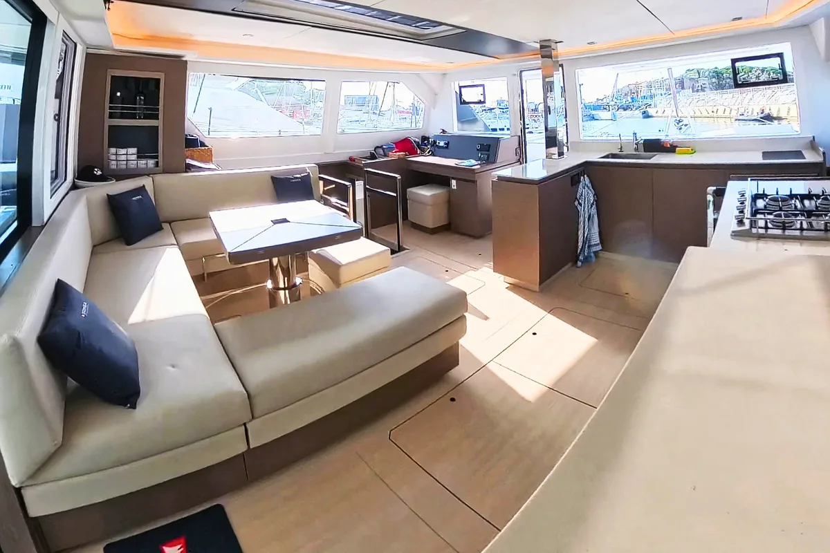 Salon of Sonea, a Leopard 50 catamaran at Sukošan, Croatia
