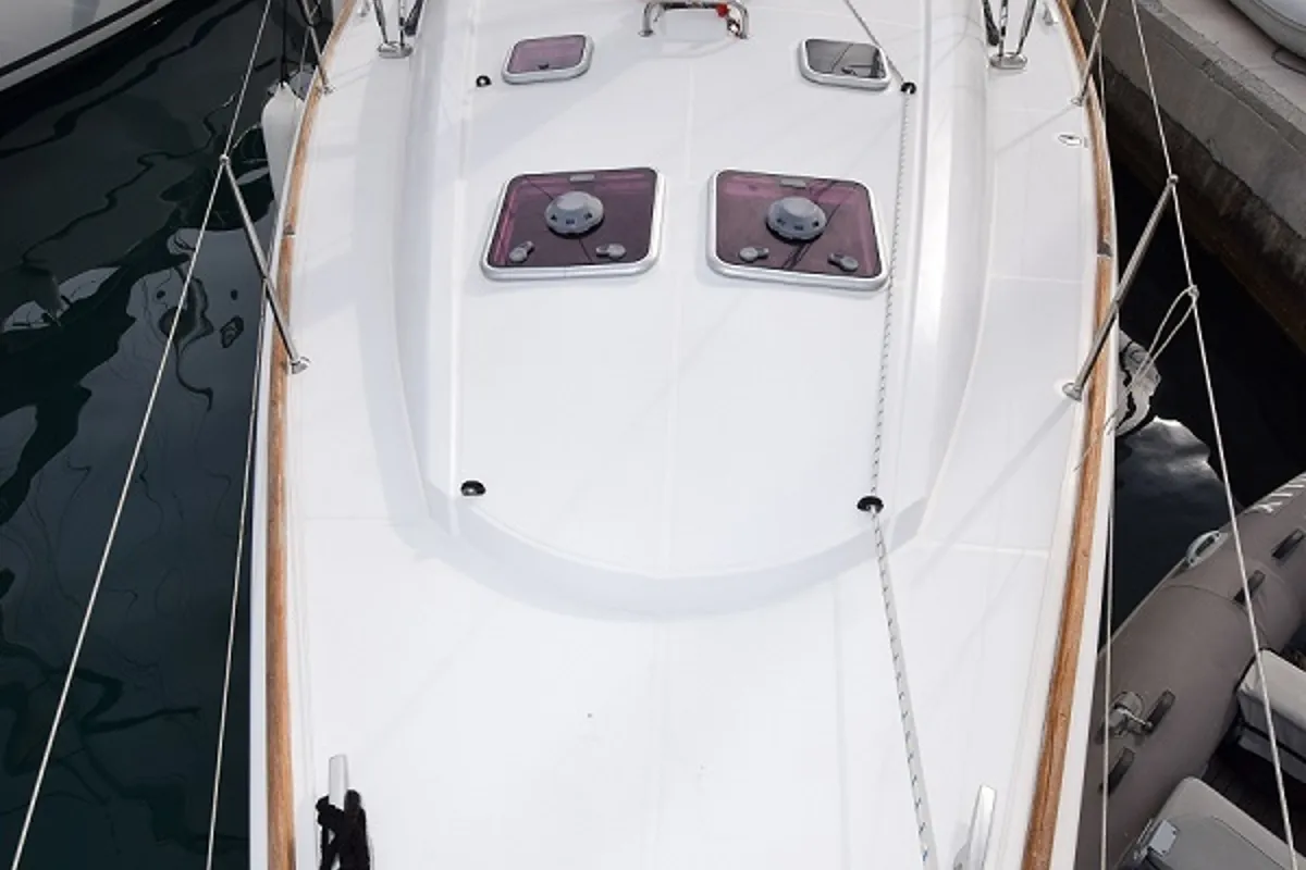 Deck of Loki, a Jeanneau Sun Odyssey 44 i sailboat at Marmaris, Turkey