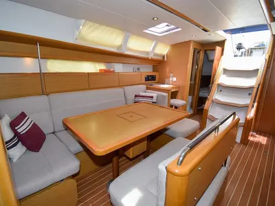 Salon of Loki, a Jeanneau Sun Odyssey 44 i sailboat at Marmaris, Turkey