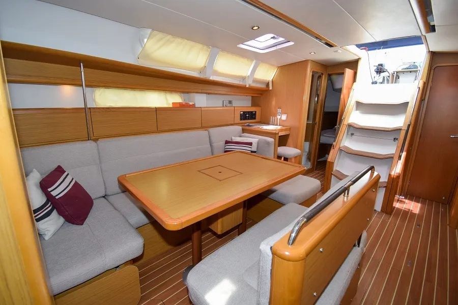 Salon of Loki, a Jeanneau Sun Odyssey 44 i sailboat at Marmaris, Turkey