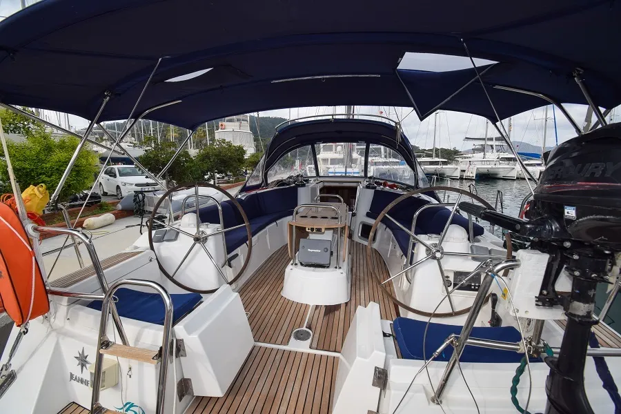 Cockpit of Loki, a Jeanneau Sun Odyssey 44 i sailboat at Marmaris, Turkey