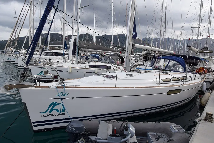 Exterior view of Loki, a Jeanneau Sun Odyssey 44 i sailboat at Marmaris, Turkey
