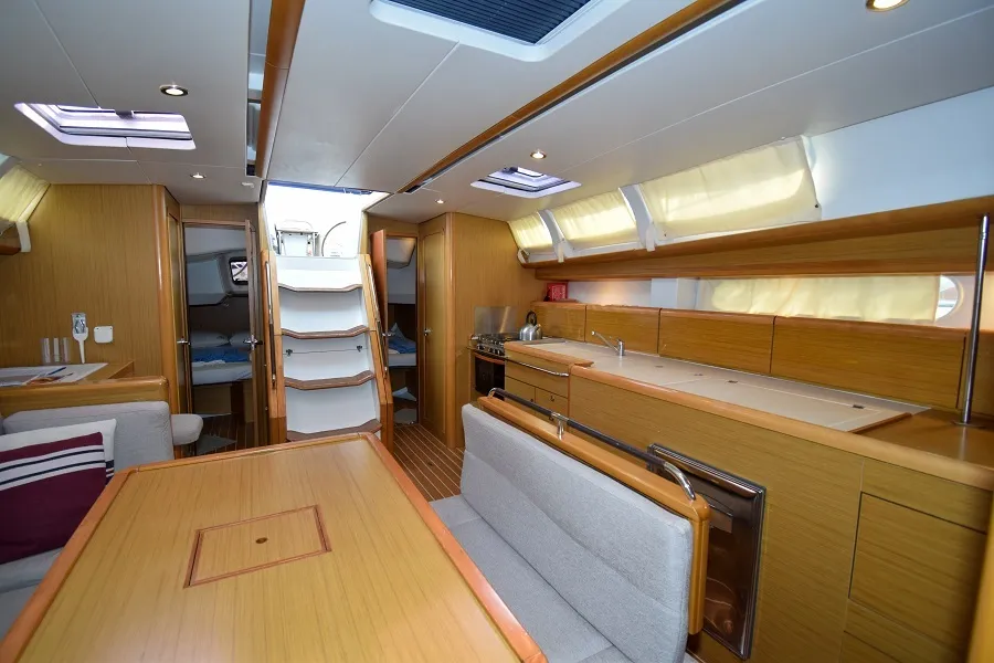Salon of Loki, a Jeanneau Sun Odyssey 44 i sailboat at Marmaris, Turkey