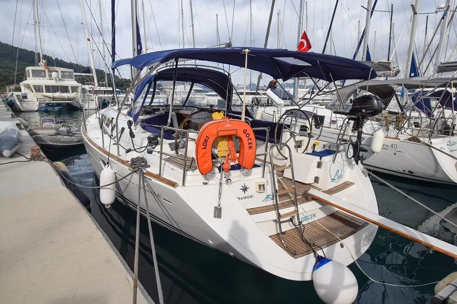 Exterior view of Loki, a Jeanneau Sun Odyssey 44 i sailboat at Marmaris, Turkey