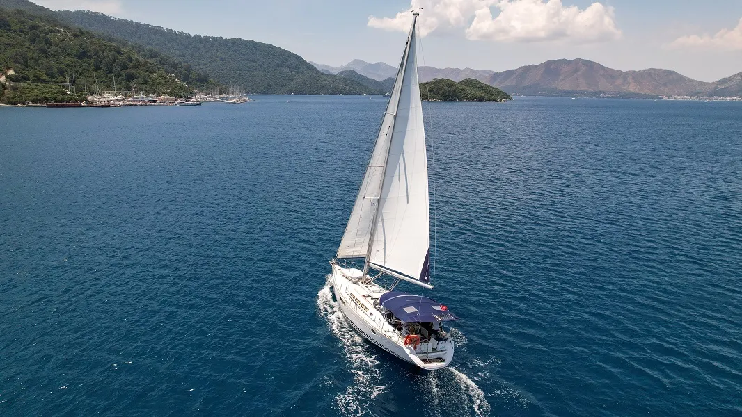 Exterior view of Loki, a Jeanneau Sun Odyssey 44 i sailboat at Marmaris, Turkey