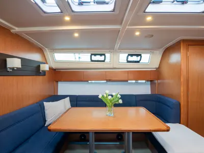 Salon of Wild At Sea, a Bavaria Cruiser 51 sailboat at Lavrion, Greece
