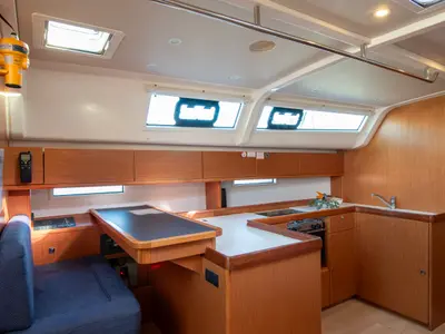 Galley of Wild At Sea, a Bavaria Cruiser 51 sailboat at Lavrion, Greece