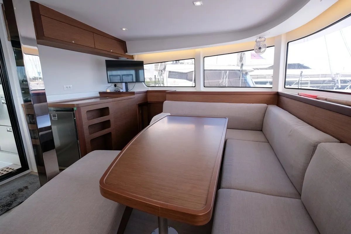 Salon of White Chadal, a Lagoon 42 catamaran at Ventimiglia, Italy