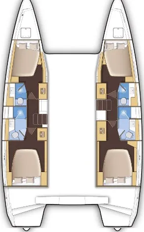 Exterior view of White Chadal, a Lagoon 42 catamaran at Ventimiglia, Italy