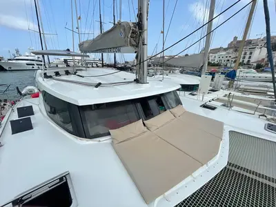 Deck of Aquila, a Fountaine Pajot Lucia 40 catamaran at San Miguel de Abona, Spain