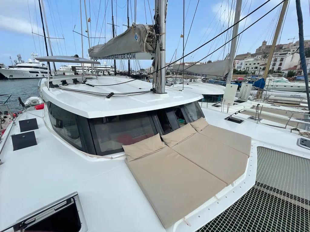 Deck of Aquila, a Fountaine Pajot Lucia 40 catamaran at San Miguel de Abona, Spain