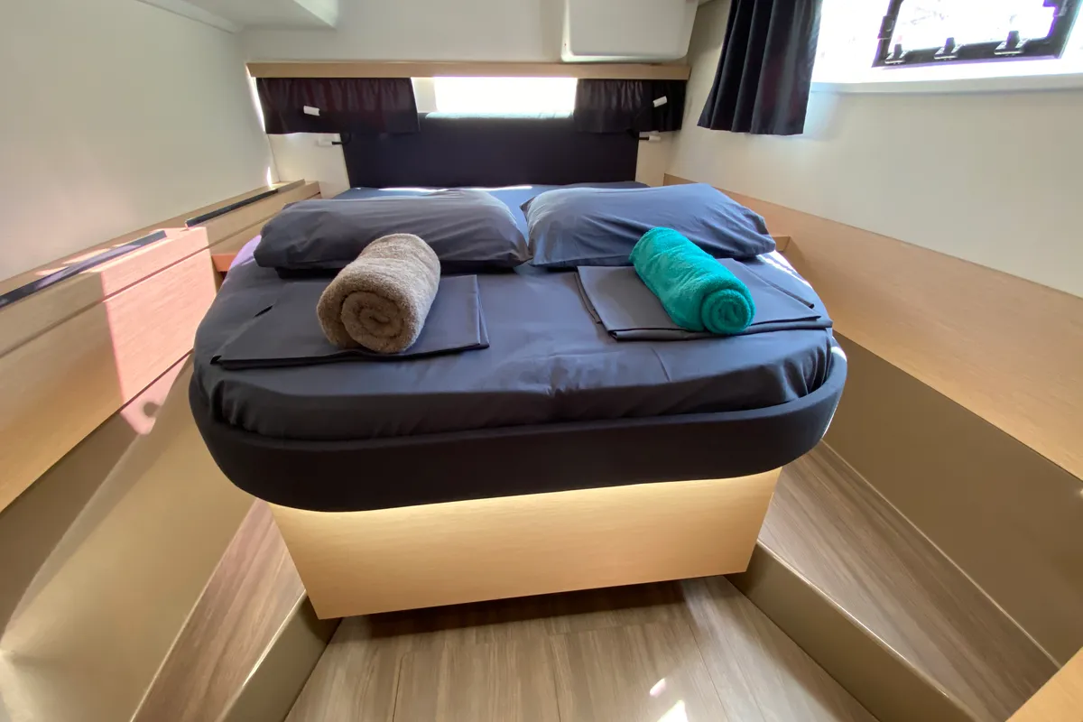 Cabin on Aquila, a Fountaine Pajot Lucia 40 catamaran at San Miguel de Abona, Spain
