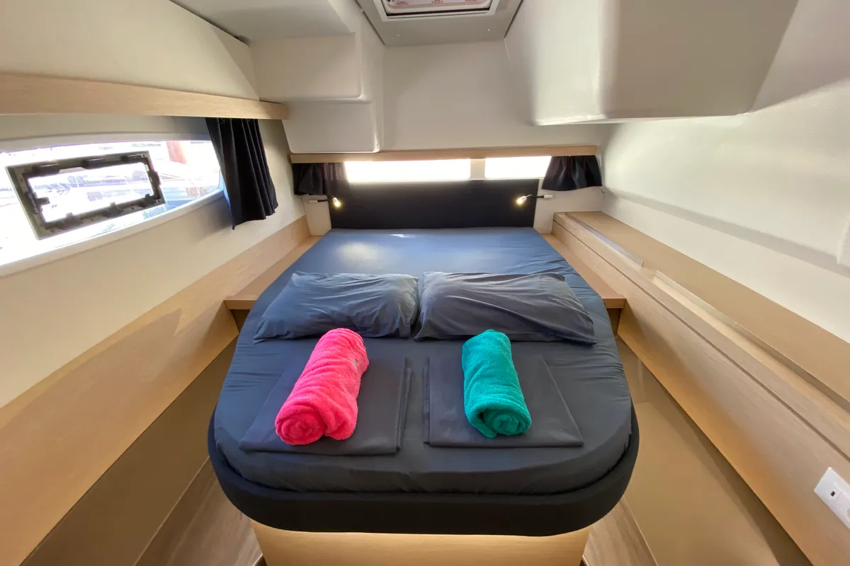 Cabin on Aquila, a Fountaine Pajot Lucia 40 catamaran at San Miguel de Abona, Spain
