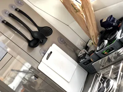 Galley of Aquila, a Fountaine Pajot Lucia 40 catamaran at San Miguel de Abona, Spain