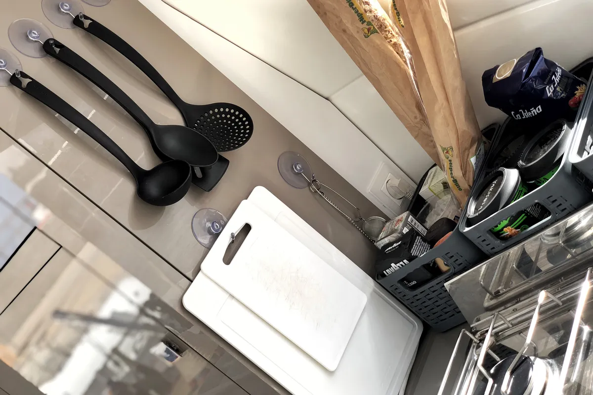 Galley of Aquila, a Fountaine Pajot Lucia 40 catamaran at San Miguel de Abona, Spain
