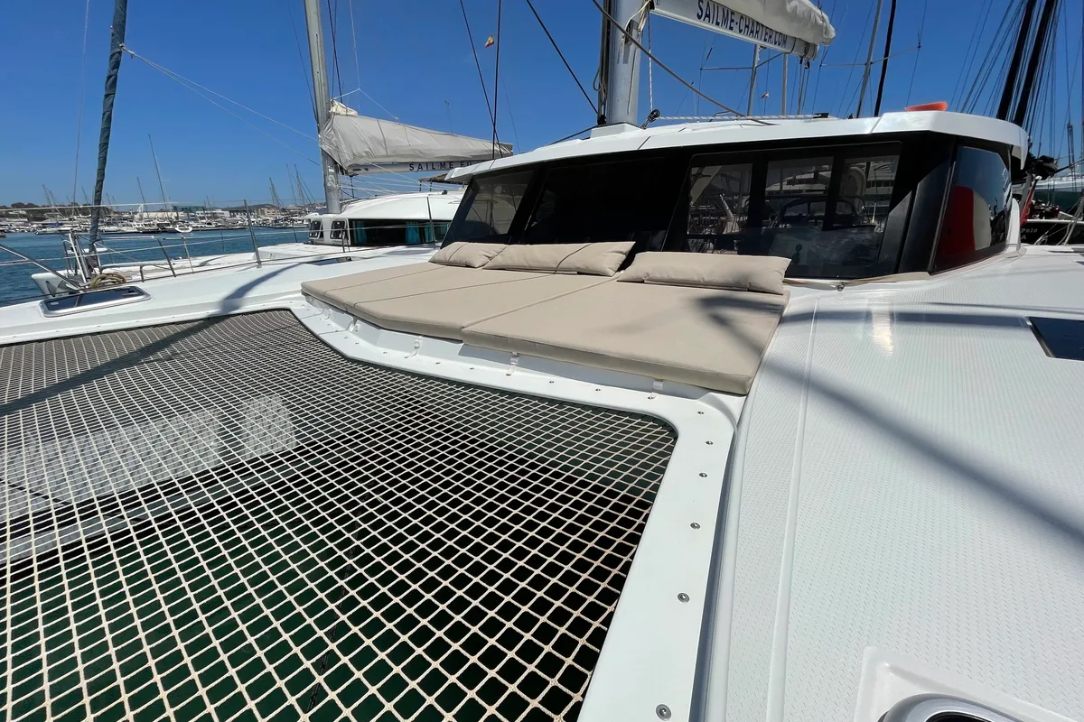 Deck of Aquila, a Fountaine Pajot Lucia 40 catamaran at San Miguel de Abona, Spain
