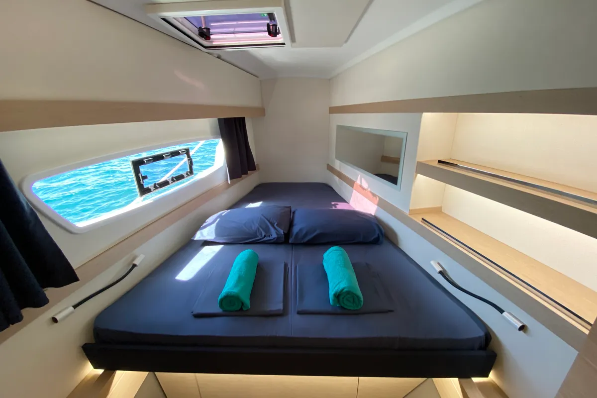Cabin on Aquila, a Fountaine Pajot Lucia 40 catamaran at San Miguel de Abona, Spain