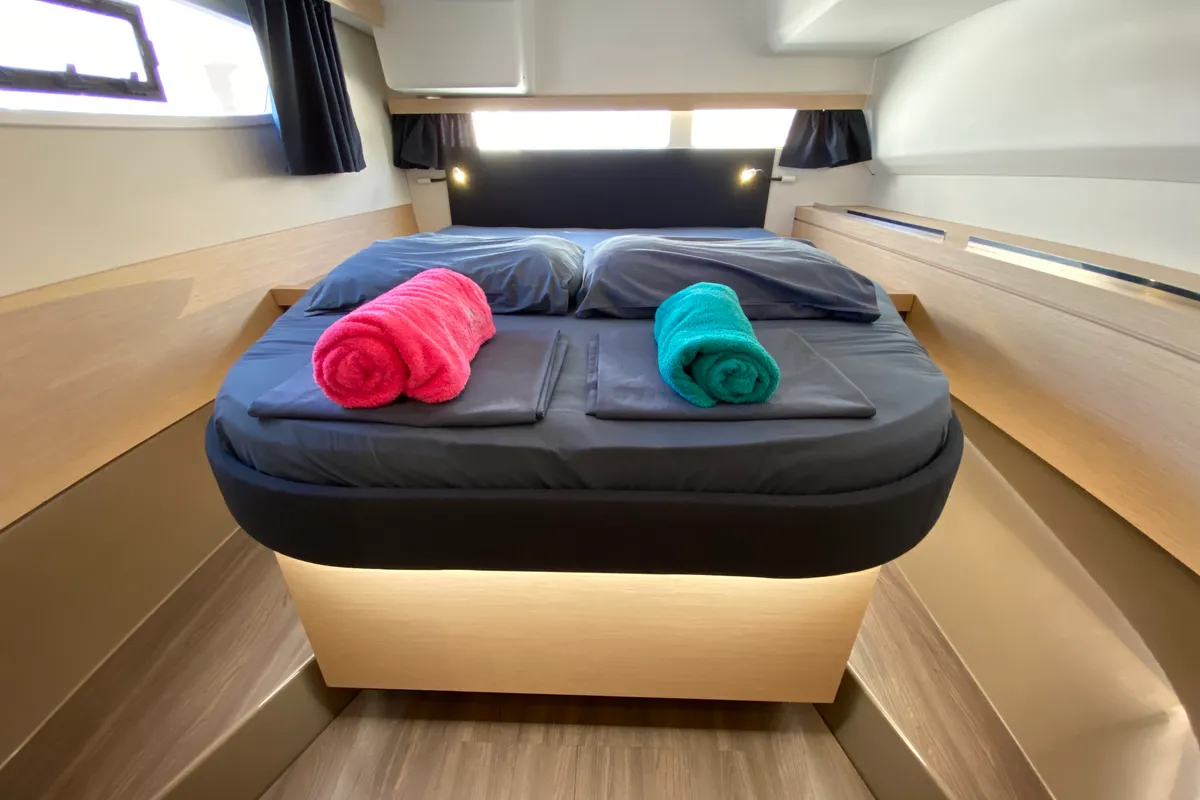 Cabin on Aquila, a Fountaine Pajot Lucia 40 catamaran at San Miguel de Abona, Spain
