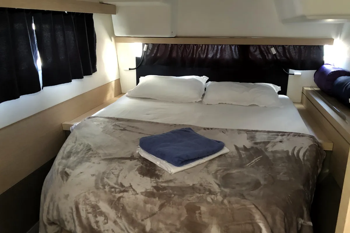 Cabin on Aquila, a Fountaine Pajot Lucia 40 catamaran at San Miguel de Abona, Spain