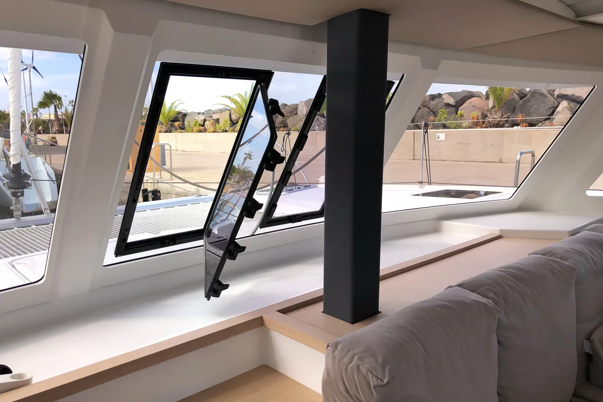 Salon of Aquila, a Fountaine Pajot Lucia 40 catamaran at San Miguel de Abona, Spain