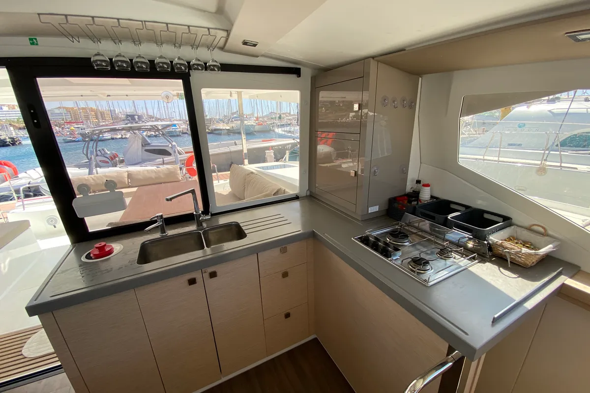 Galley of Aquila, a Fountaine Pajot Lucia 40 catamaran at San Miguel de Abona, Spain