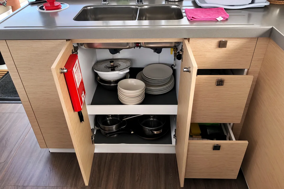 Galley of Aquila, a Fountaine Pajot Lucia 40 catamaran at San Miguel de Abona, Spain