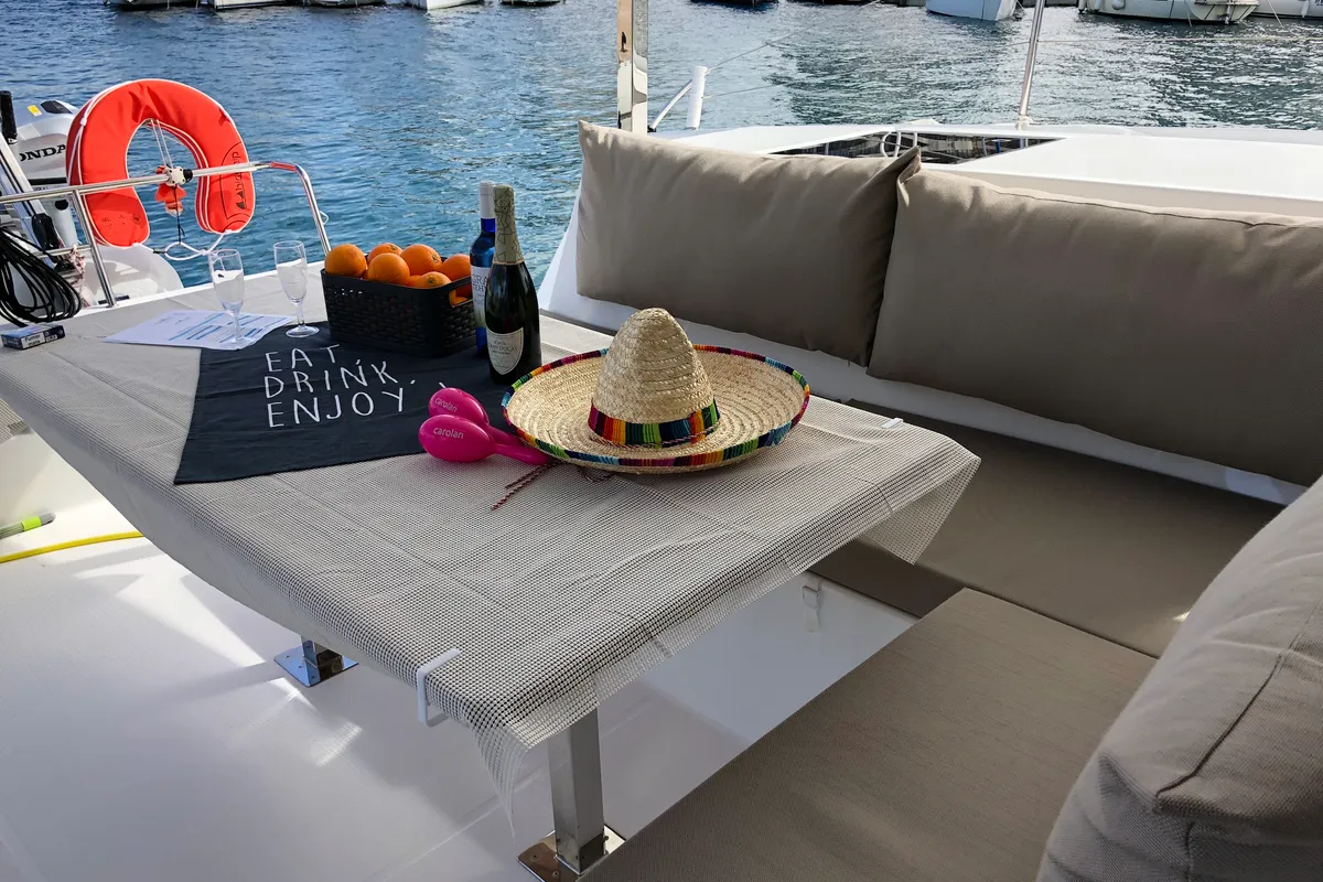 Deck of Aquila, a Fountaine Pajot Lucia 40 catamaran at San Miguel de Abona, Spain