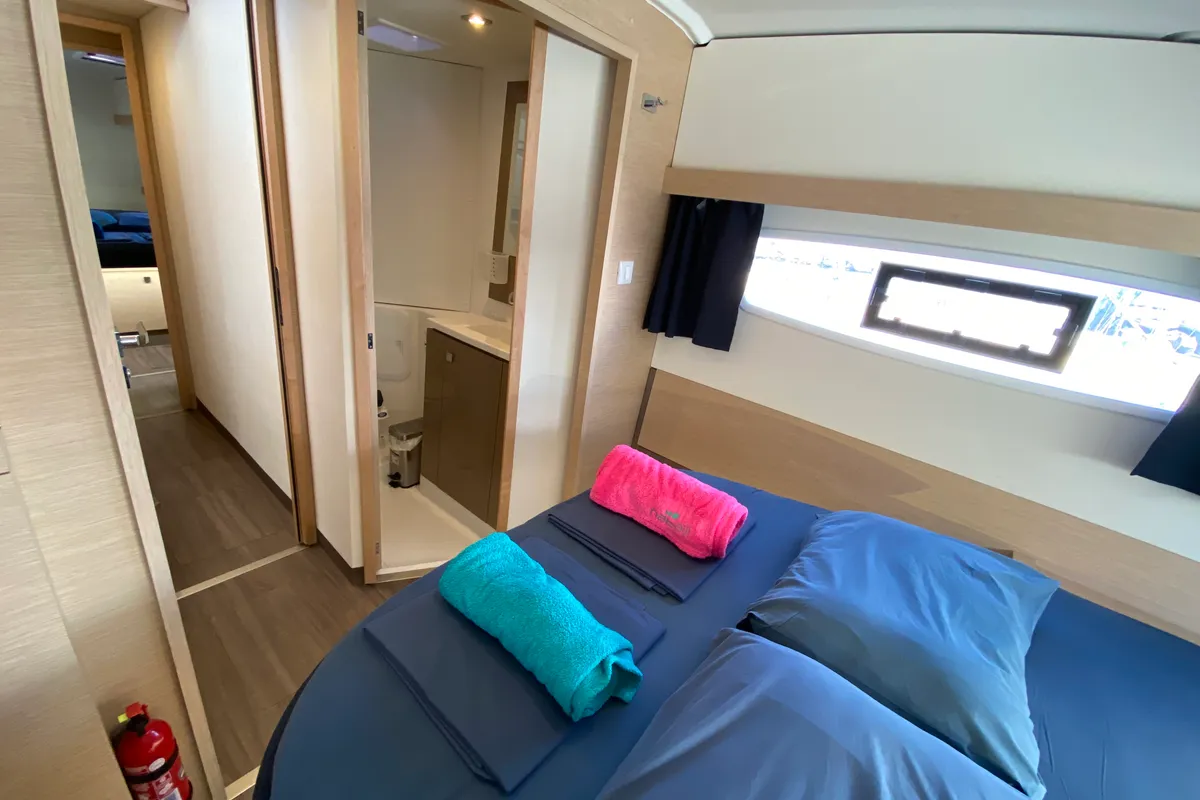 Cabin on Aquila, a Fountaine Pajot Lucia 40 catamaran at San Miguel de Abona, Spain
