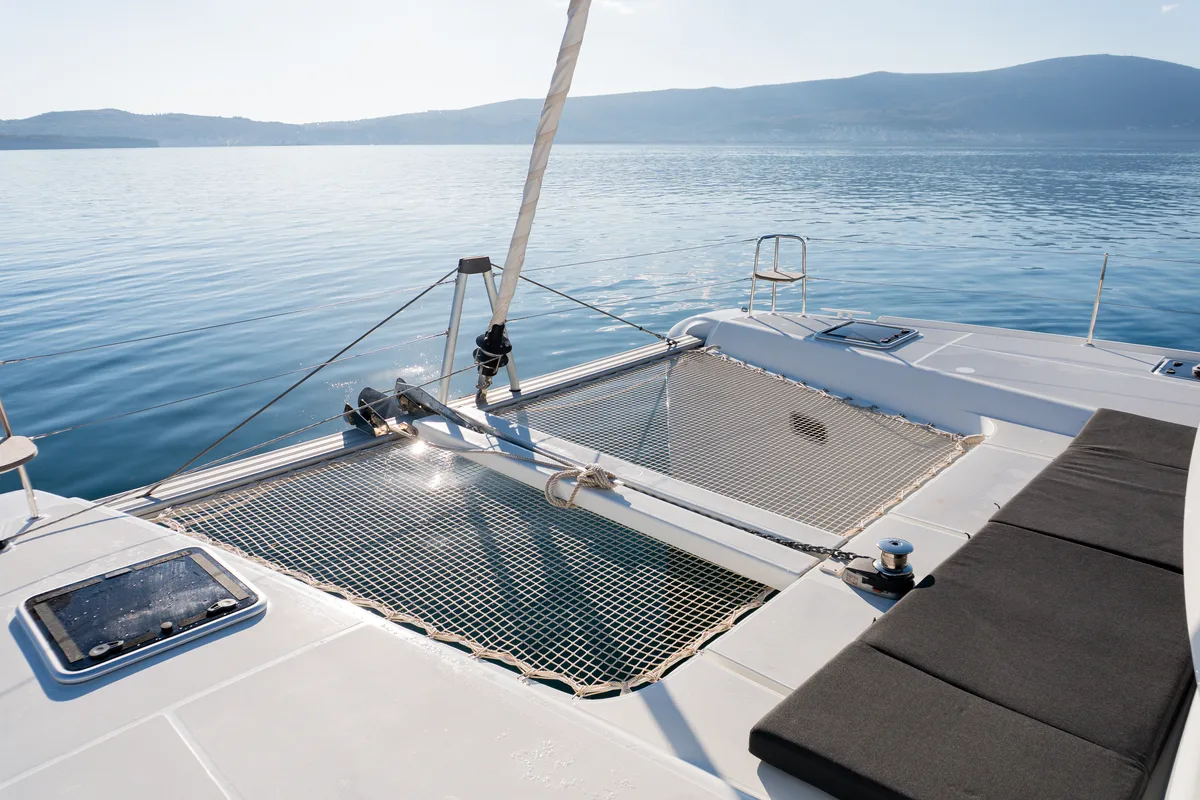 Deck of Lyubushka, a Lagoon 42 catamaran at Tivat, Montenegro