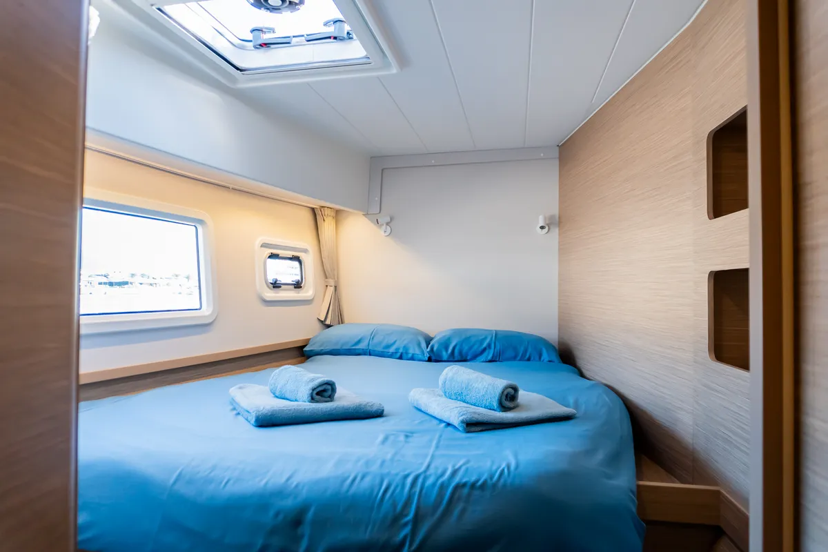 Cabin on Lyubushka, a Lagoon 42 catamaran at Tivat, Montenegro