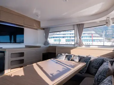 Salon of Lyubushka, a Lagoon 42 catamaran at Tivat, Montenegro