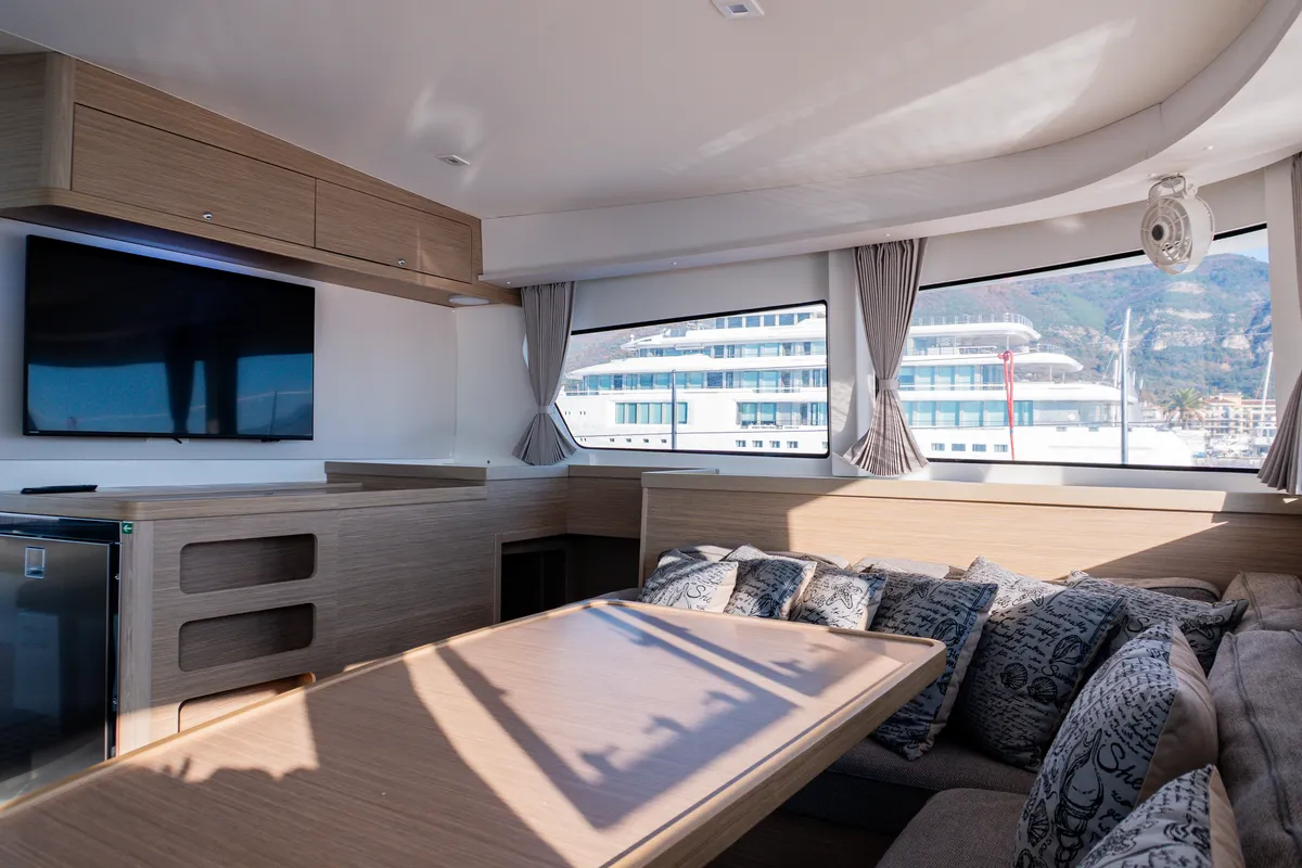 Salon of Lyubushka, a Lagoon 42 catamaran at Tivat, Montenegro