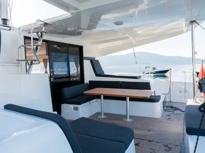 Deck of Lyubushka, a Lagoon 42 catamaran at Tivat, Montenegro