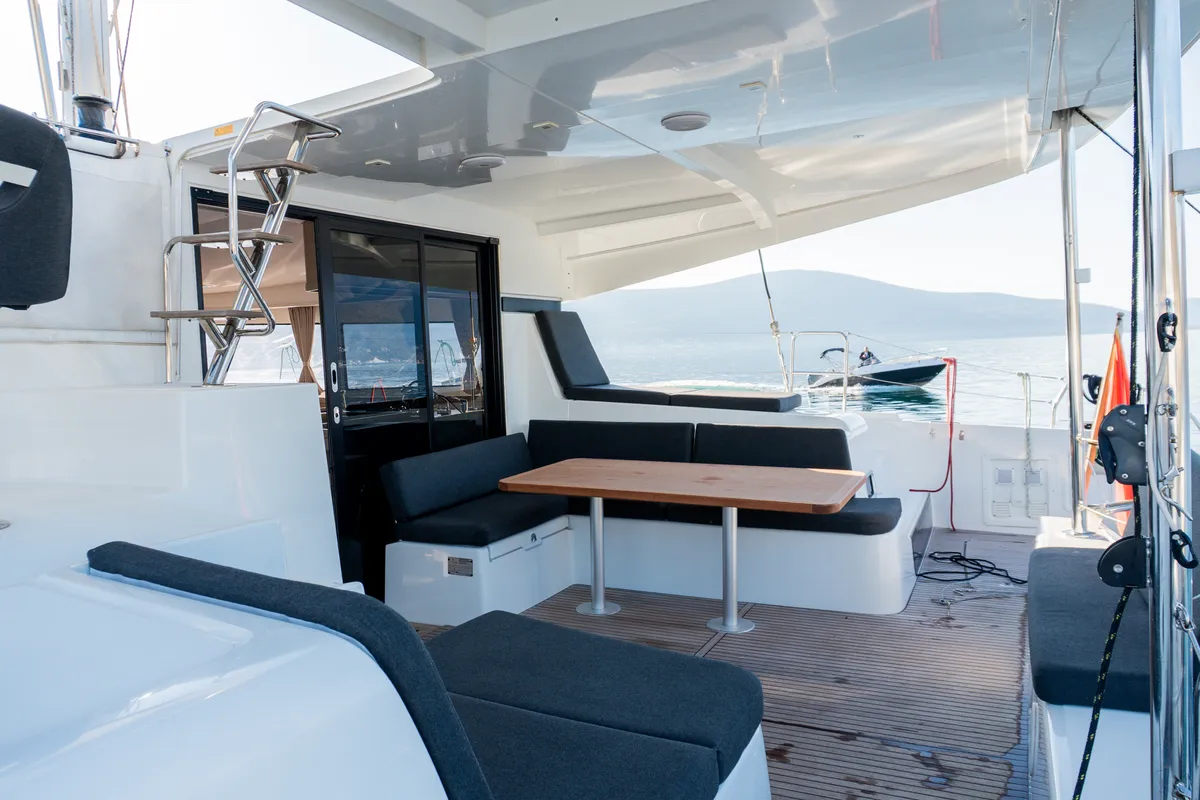 Deck of Lyubushka, a Lagoon 42 catamaran at Tivat, Montenegro