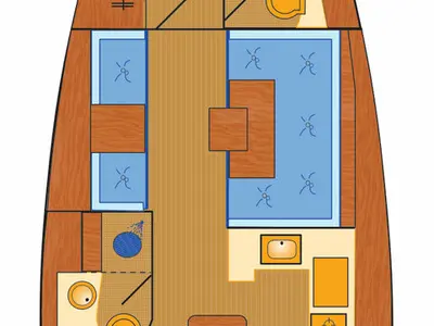 Floor plan of Mira, a Jeanneau Sun Odyssey 419 sailboat at Grad Pula, Croatia