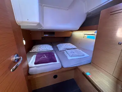 Cabin on Kummsal, a Dufour 430 GL sailboat at Fethiye, Turkey
