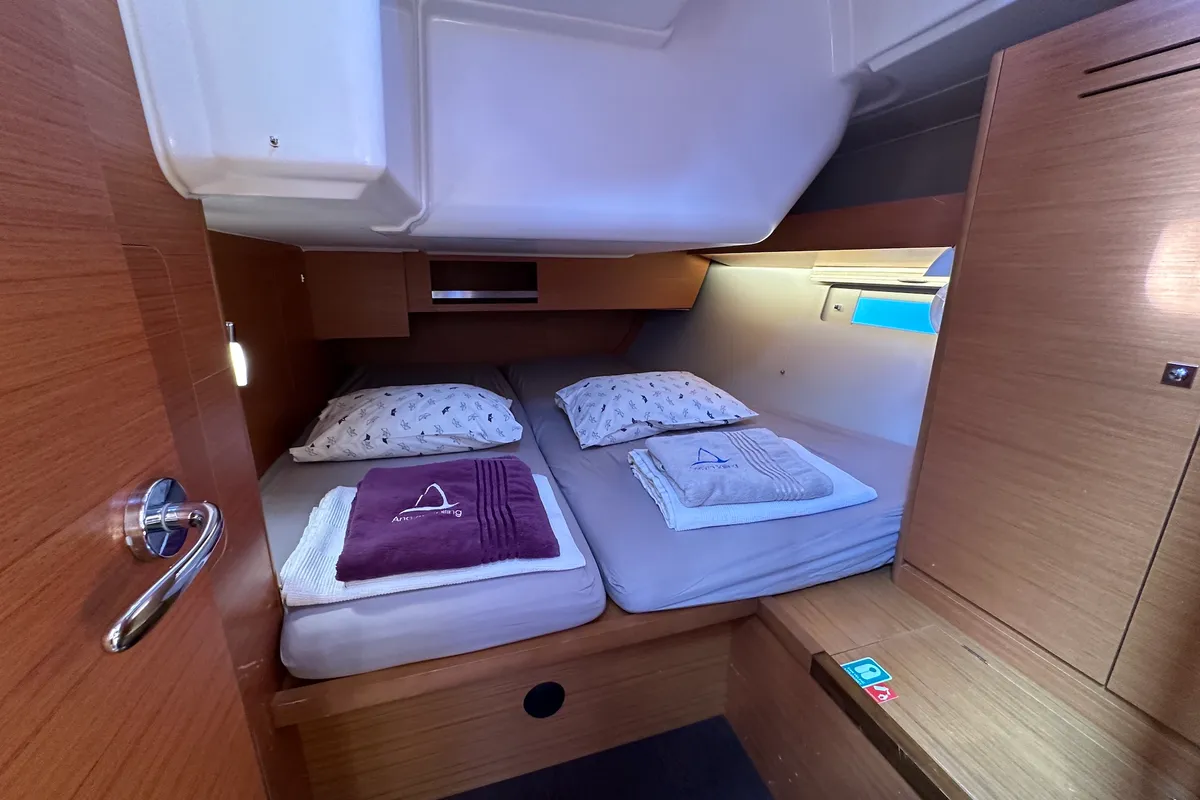 Cabin on Kummsal, a Dufour 430 GL sailboat at Fethiye, Turkey