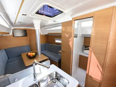 Salon of Cooper, a Elan E4 sailboat at Zadar, Croatia