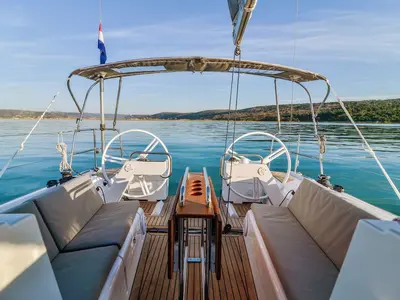 Cockpit of Cooper, a Elan E4 sailboat at Zadar, Croatia