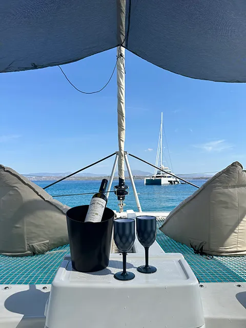 Deck of Galaxy, a Lagoon 46 catamaran at Athens, Greece