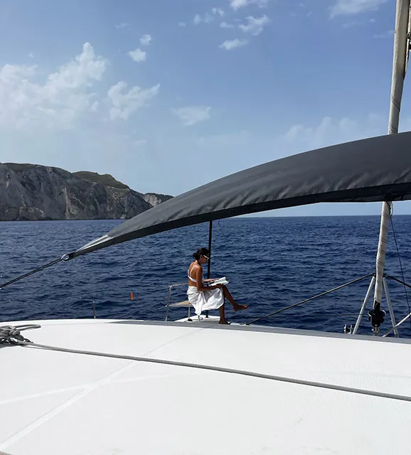 Deck of Galaxy, a Lagoon 46 catamaran at Athens, Greece