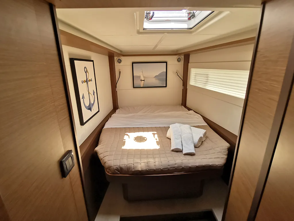 Cabin on Galaxy, a Lagoon 46 catamaran at Athens, Greece