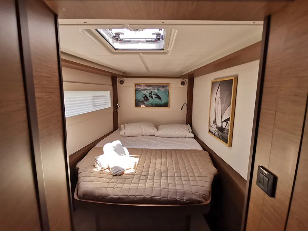 Cabin on Galaxy, a Lagoon 46 catamaran at Athens, Greece