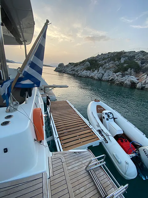 Deck of Galaxy, a Lagoon 46 catamaran at Athens, Greece