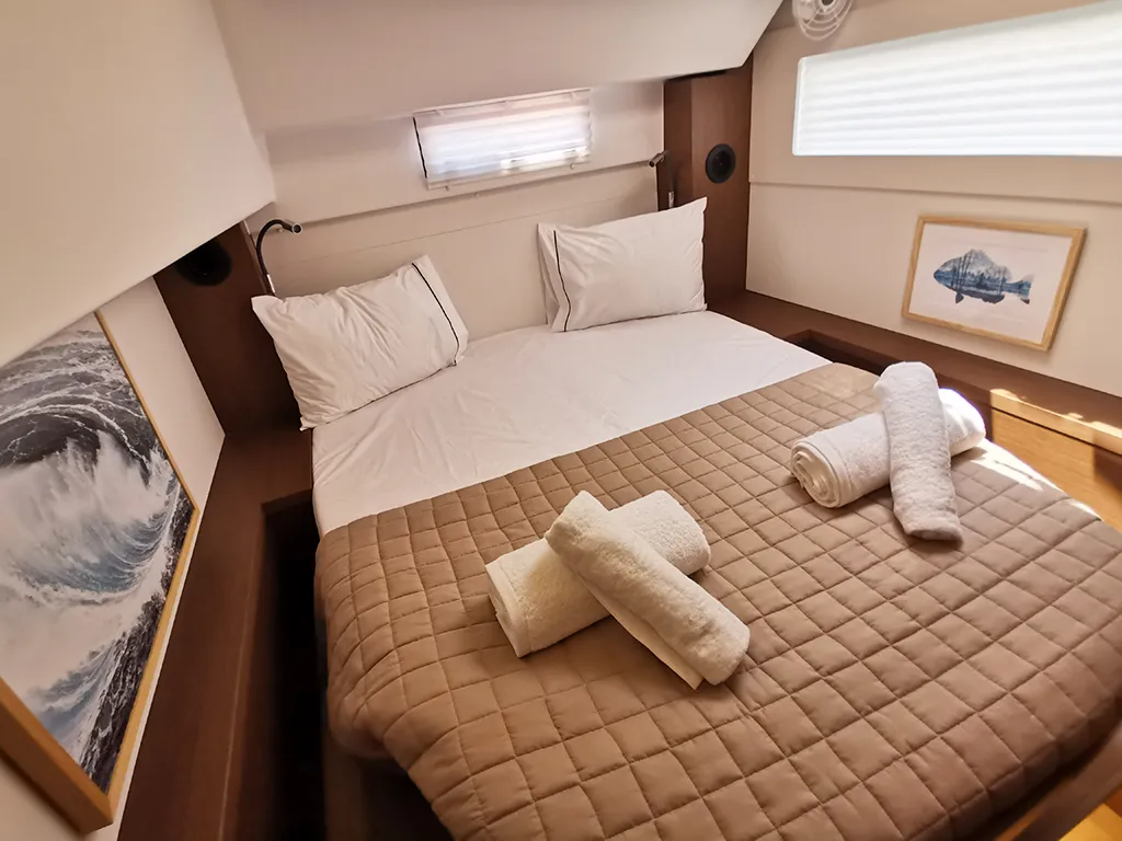 Cabin on Galaxy, a Lagoon 46 catamaran at Athens, Greece